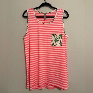 Striped Tank Top with green leaf Pocket